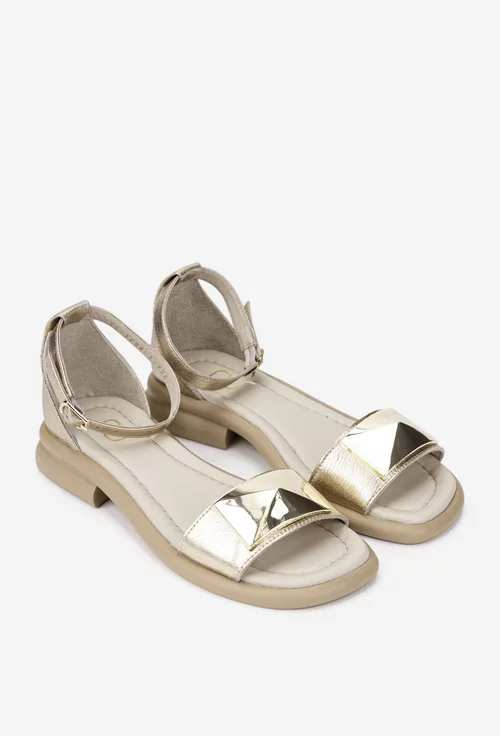 Sandale dama NUR din piele aurie cu ornament