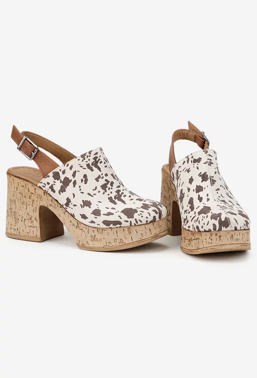 Sandale dama NUR din piele bej animal print cu platforma picture - 7