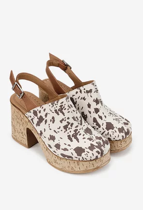 Sandale dama NUR din piele bej animal print cu platforma