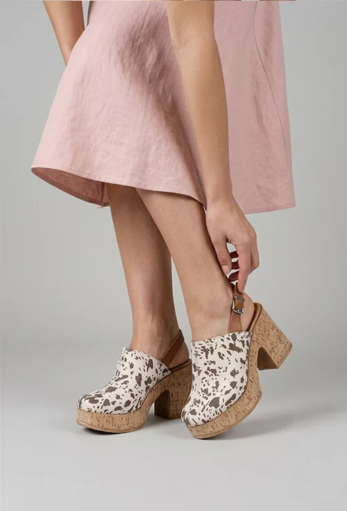 Sandale dama NUR din piele bej animal print cu platforma picture - 3