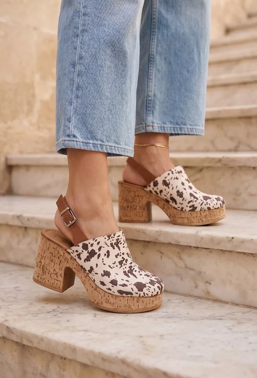 Sandale dama NUR din piele bej animal print cu platforma picture - 2
