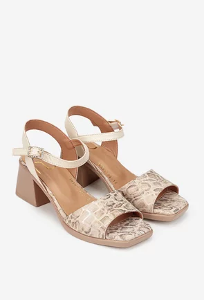 Sandale dama NUR din piele bej cu model