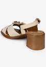 Sandale dama NUR din piele bej cu ornament