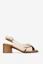 Sandale dama NUR din piele bej cu ornament