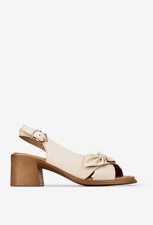 Sandale dama NUR din piele bej cu ornament