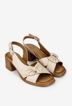 Sandale dama NUR din piele bej cu ornament