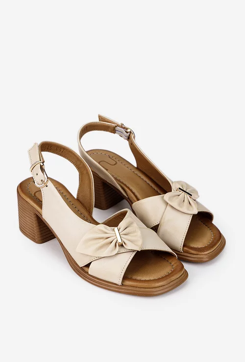 Sandale dama NUR din piele bej cu ornament