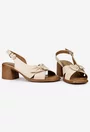Sandale dama NUR din piele bej cu ornament