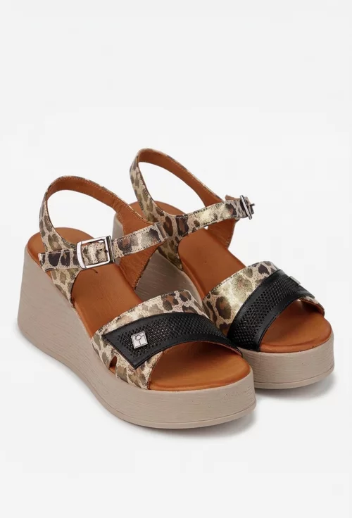 Sandale dama NUR din piele cu imprimeu animal print