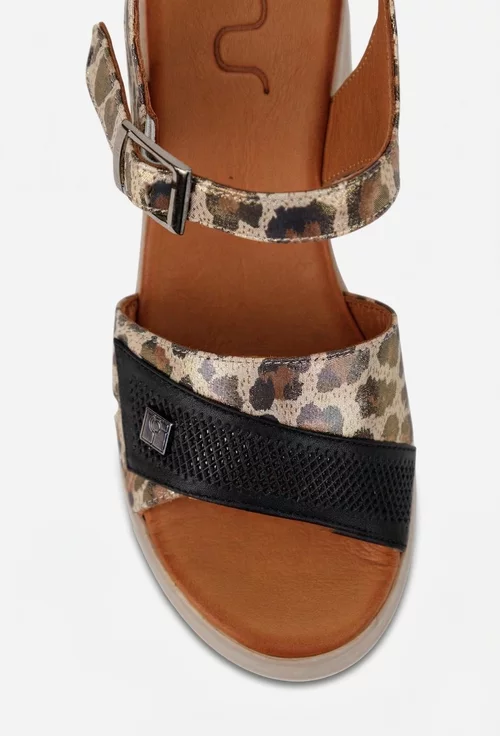 Sandale dama NUR din piele cu imprimeu animal print