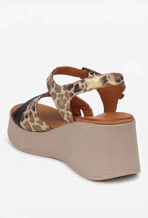 Sandale dama NUR din piele cu imprimeu animal print