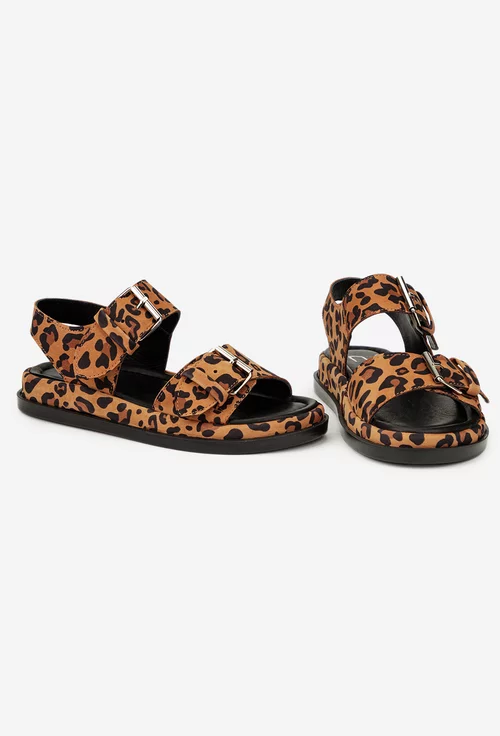 Sandale dama NUR din piele intoarsa animal print