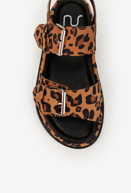 Sandale dama NUR din piele intoarsa animal print