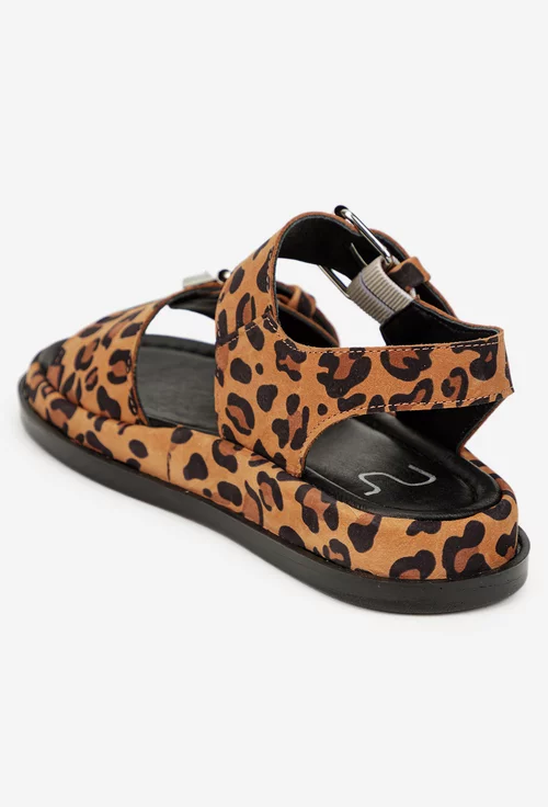 Sandale dama NUR din piele intoarsa animal print