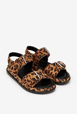 Sandale dama NUR din piele intoarsa animal print