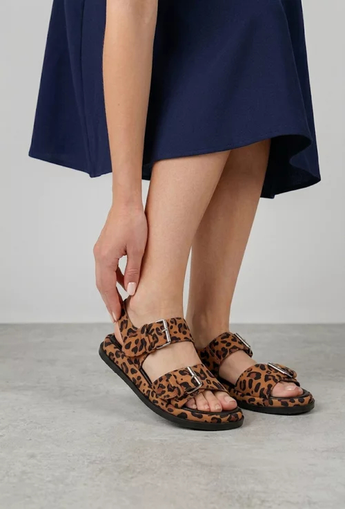 Sandale dama NUR din piele intoarsa animal print