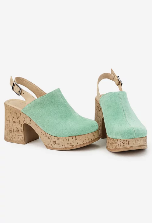 Sandale dama NUR din piele intoarsa verde cu platforma picture - 7
