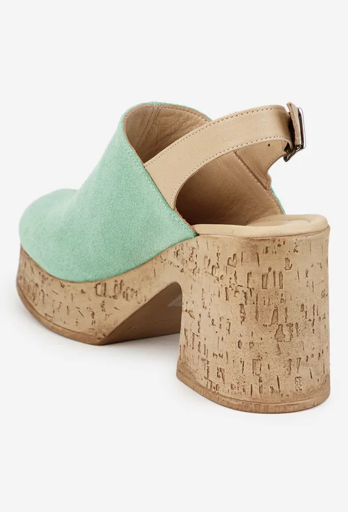 Sandale dama NUR din piele intoarsa verde cu platforma picture - 5