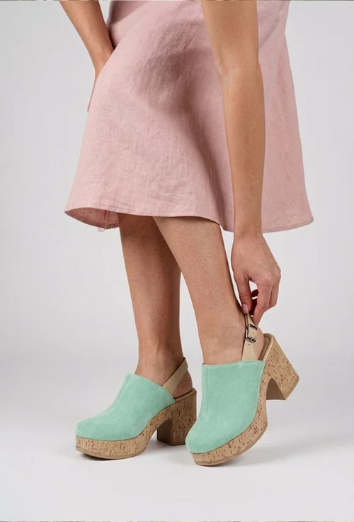 Sandale dama NUR din piele intoarsa verde cu platforma picture - 3