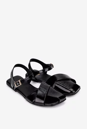 Sandale dama NUR din piele lacuita neagra