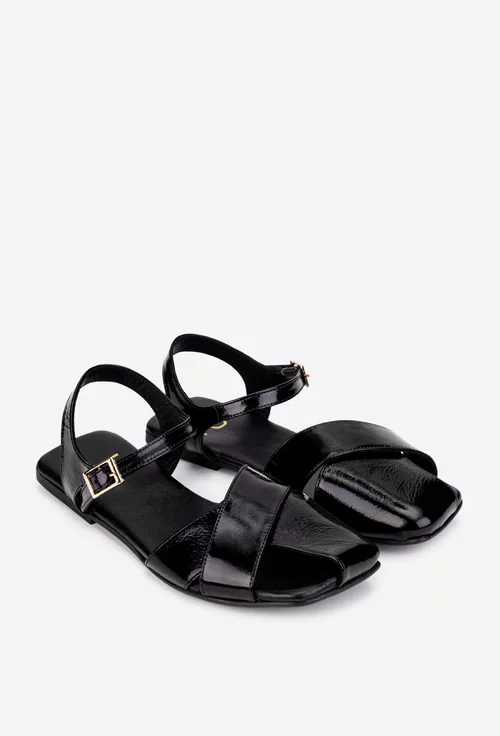 Sandale dama NUR din piele lacuita neagra