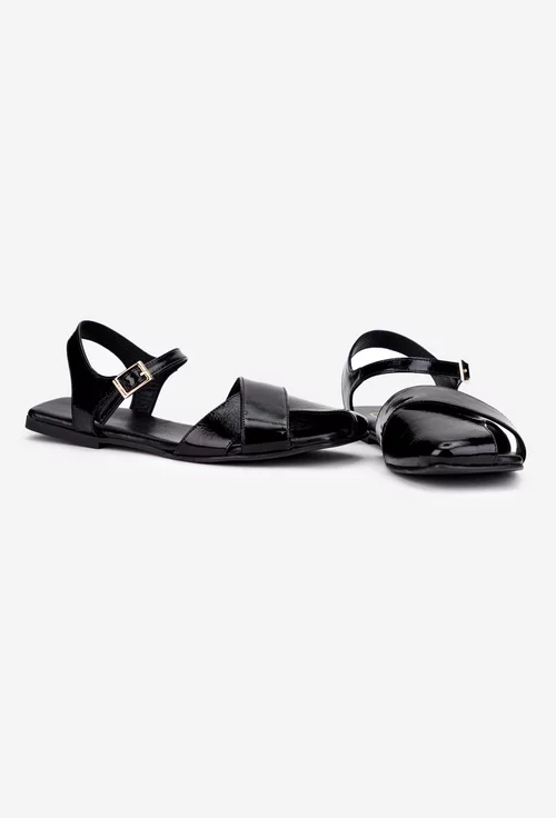 Sandale dama NUR din piele lacuita neagra