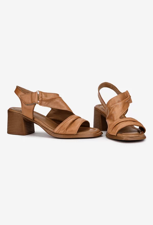 Sandale dama NUR din piele maro cu inchidere velcro