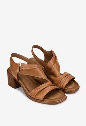 Sandale dama NUR din piele maro cu inchidere velcro