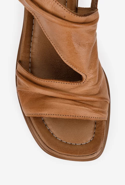 Sandale dama NUR din piele maro cu inchidere velcro