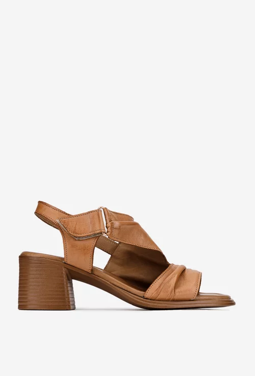 Sandale dama NUR din piele maro cu inchidere velcro