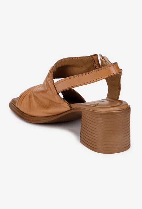 Sandale dama NUR din piele maro cu inchidere velcro
