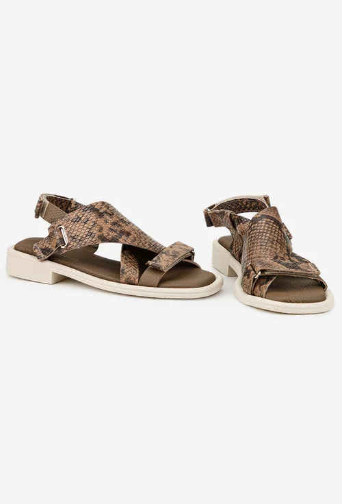 Sandale dama NUR din piele maro snake print picture - 6