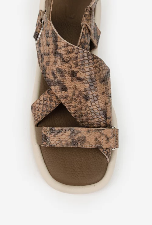Sandale dama NUR din piele maro snake print picture - 7