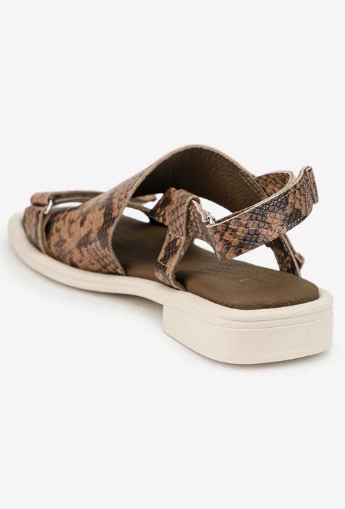 Sandale dama NUR din piele maro snake print picture - 4