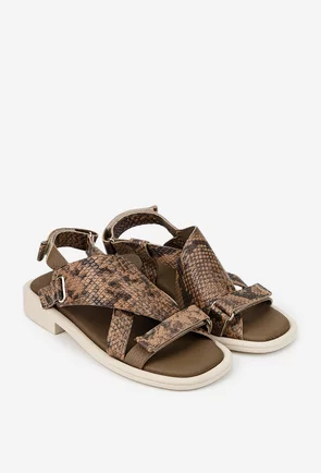 Sandale dama NUR din piele maro snake print