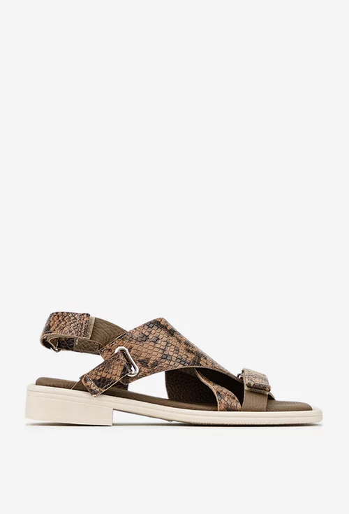 Sandale dama NUR din piele maro snake print picture - 3