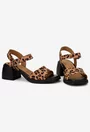Sandale dama NUR din piele nabuc maro animal print