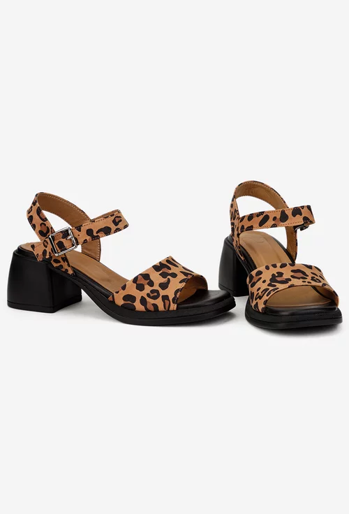 Sandale dama NUR din piele nabuc maro animal print