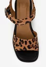 Sandale dama NUR din piele nabuc maro animal print