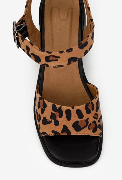 Sandale dama NUR din piele nabuc maro animal print