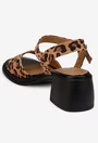Sandale dama NUR din piele nabuc maro animal print