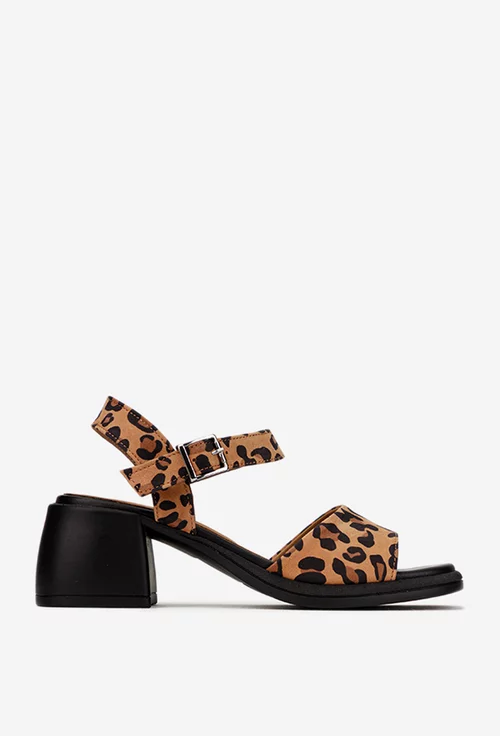 Sandale dama NUR din piele nabuc maro animal print