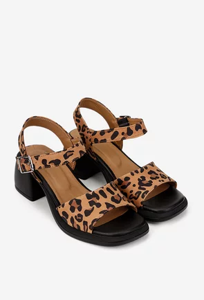 Sandale dama NUR din piele nabuc maro animal print