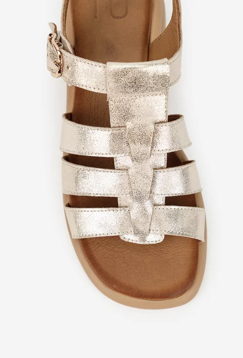 Sandale dama NUR din piele naturala bej cu sclipici auriu picture - 8