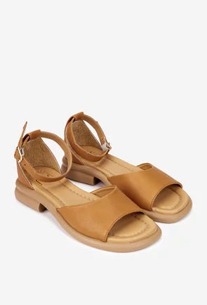 Sandale dama NUR din piele naturala maro deschis