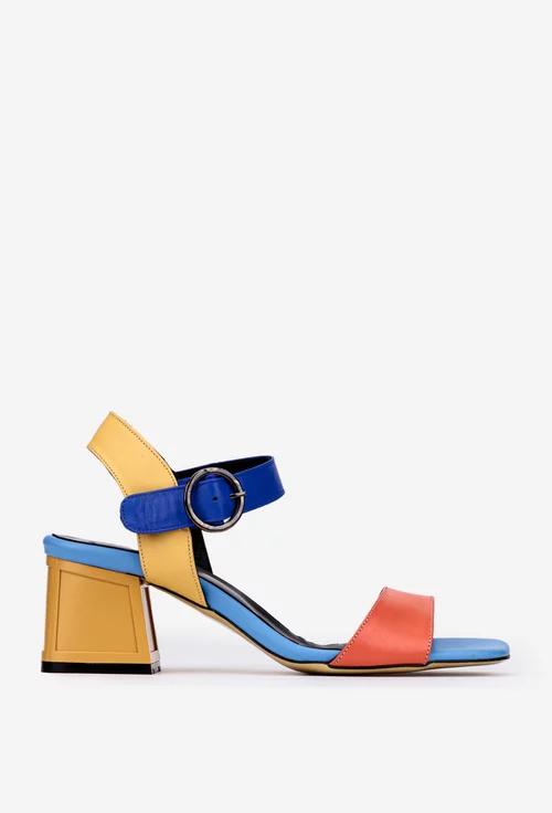 Sandale dama NUR din piele naturala multicolora cu varful patrat