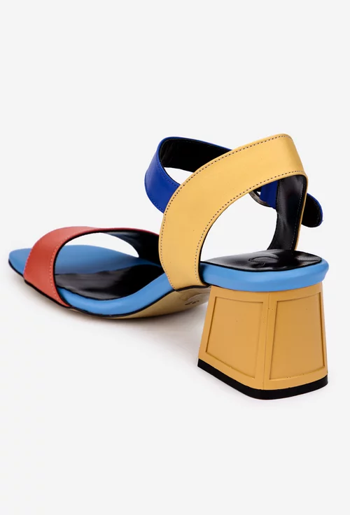 Sandale dama NUR din piele naturala multicolora cu varful patrat