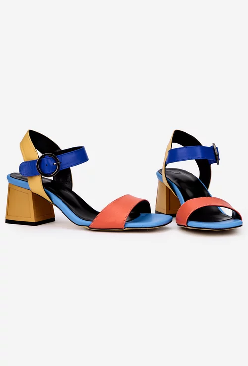 Sandale dama NUR din piele naturala multicolora cu varful patrat