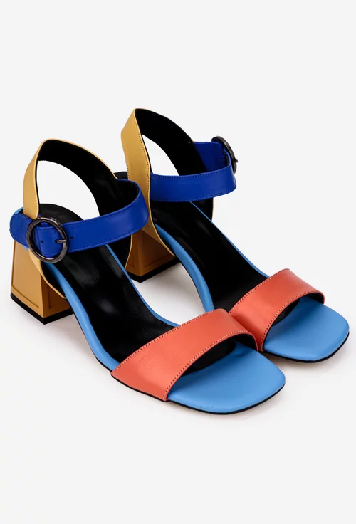 Sandale dama NUR din piele naturala multicolora cu varful patrat