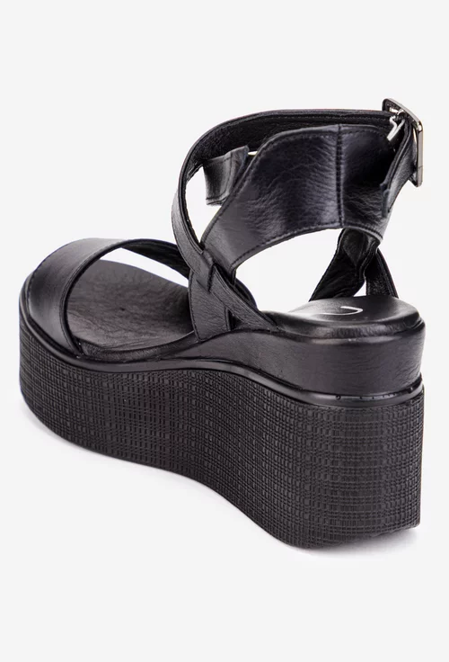 Sandale dama NUR din piele naturala neagra cu platforma